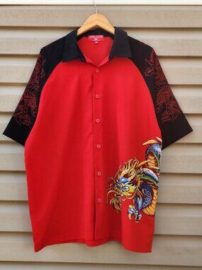 JNCO Jeans Streetwear Red Wrap Around Dragon Shirt Red Men's Size XL